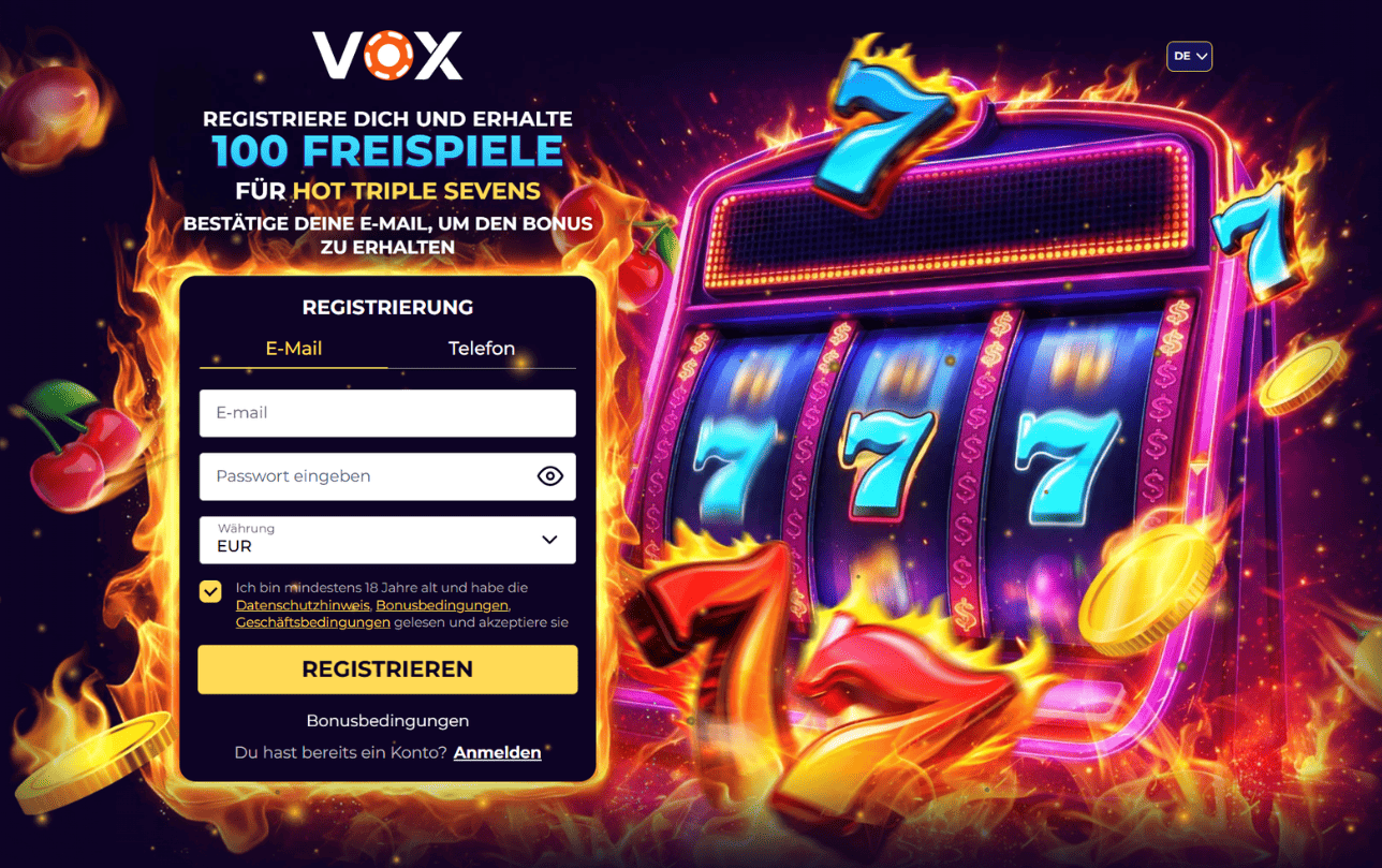 VOX Casino – 100 Freispiele für Hot Triple Sevens
