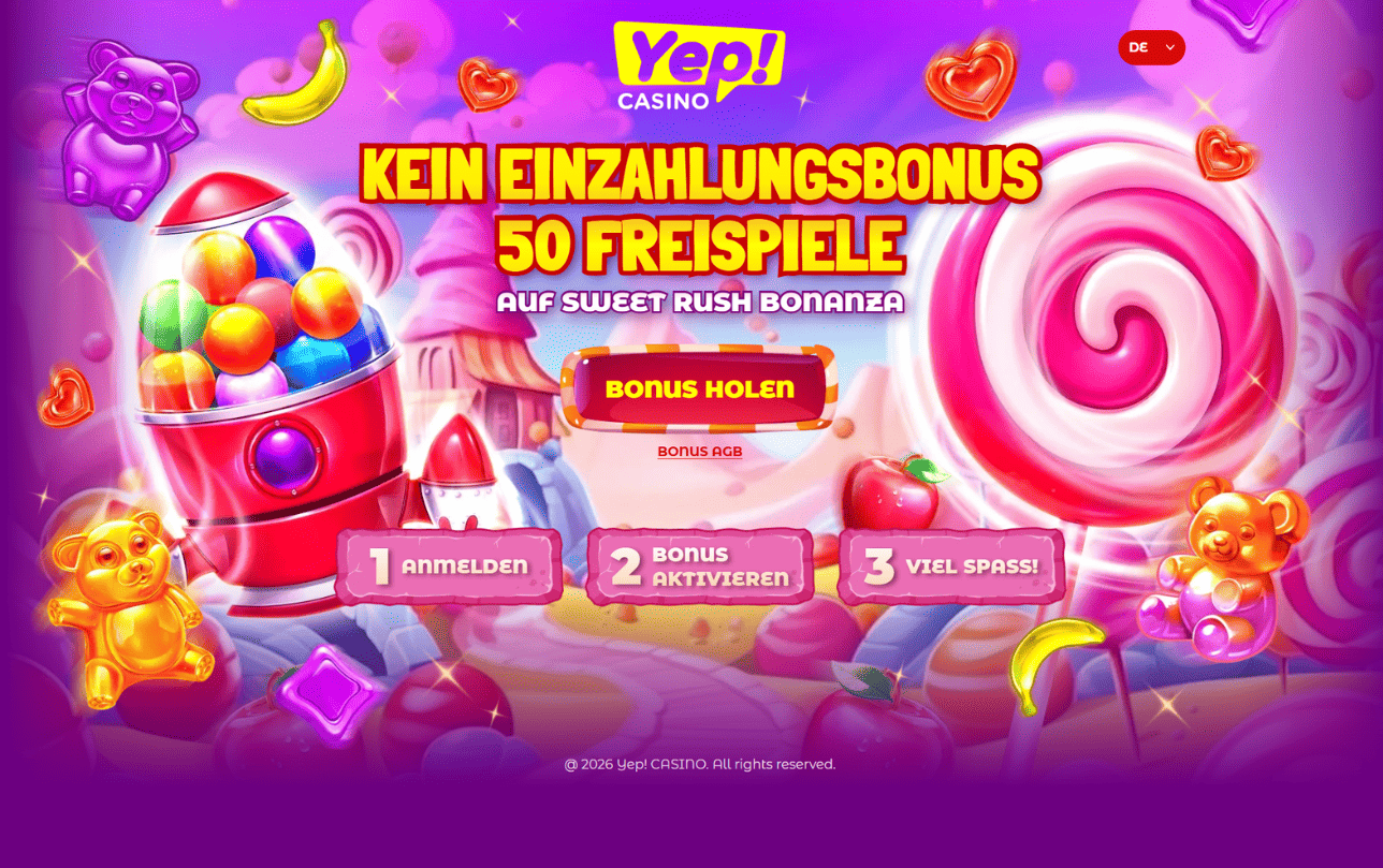 YEP! Casino – 50 Freispiele für Sweet Rush Bonanza